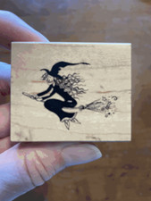Rubber Stamp PSX C-3065 HAPPY FRIENDLY WITCH RIDING ON MAGIC BROOM Halloween