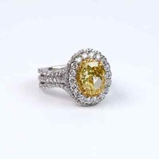 3.07 Carat Fancy Intense Yellow Citrine  Sparkling White CZ Wedding Royal Ring