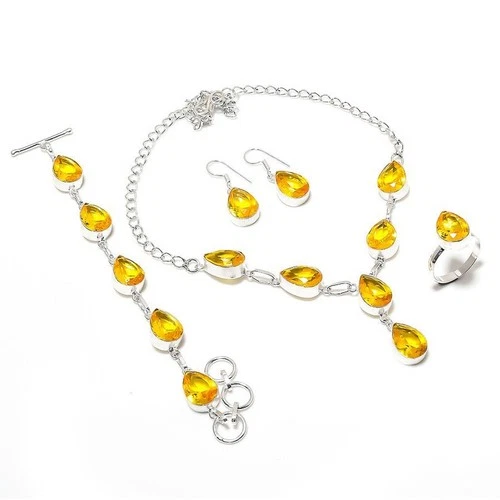 Faceted Citrine Gemstone Handmade 925 Sterling Silver Unique Gift Jewelry Set Y4