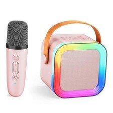 Kids Karaoke Machine Toy Ages 3-12, Wireless Mic BT Speaker Mic Pink - 1
