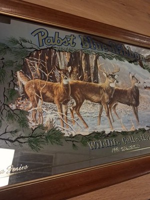 Vintage Pabst Blue Ribbon Bar Mirror Wildlife Collection 1990