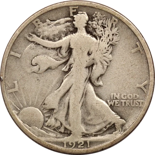 1921-D Walking Liberty Half Dollar 50C, Very Good VG FULL DATE! Minor Rim Damage