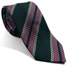 Forest Green Pink Striped Silk Grenadine Tie Garza Grossa Handmade in Italy