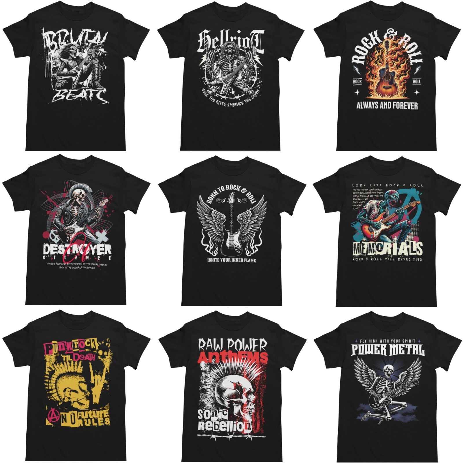Camiseta Rock Metal Hombre Calavera Guitarra Punk Heavy Metal Banda Estilo