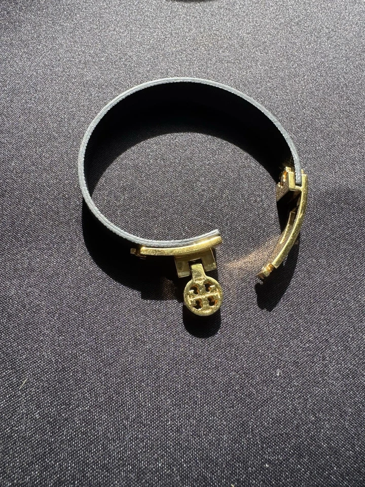 Navy Blue Tory Burch Logo Turnlock Leather Bracelet Gold Tone - Image 3 of 4