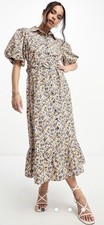 Womenâs Nobodyâs Child Ditsy Floral Sam Midi Dress Puff Sleeve W/ Collar, Belt 8