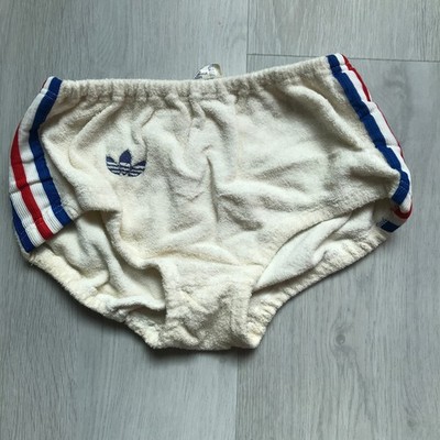 ADIDAS WOMENS RUNNING BRIEFS Small Ivory Three Stripe Terry Elastic Speed Shorts