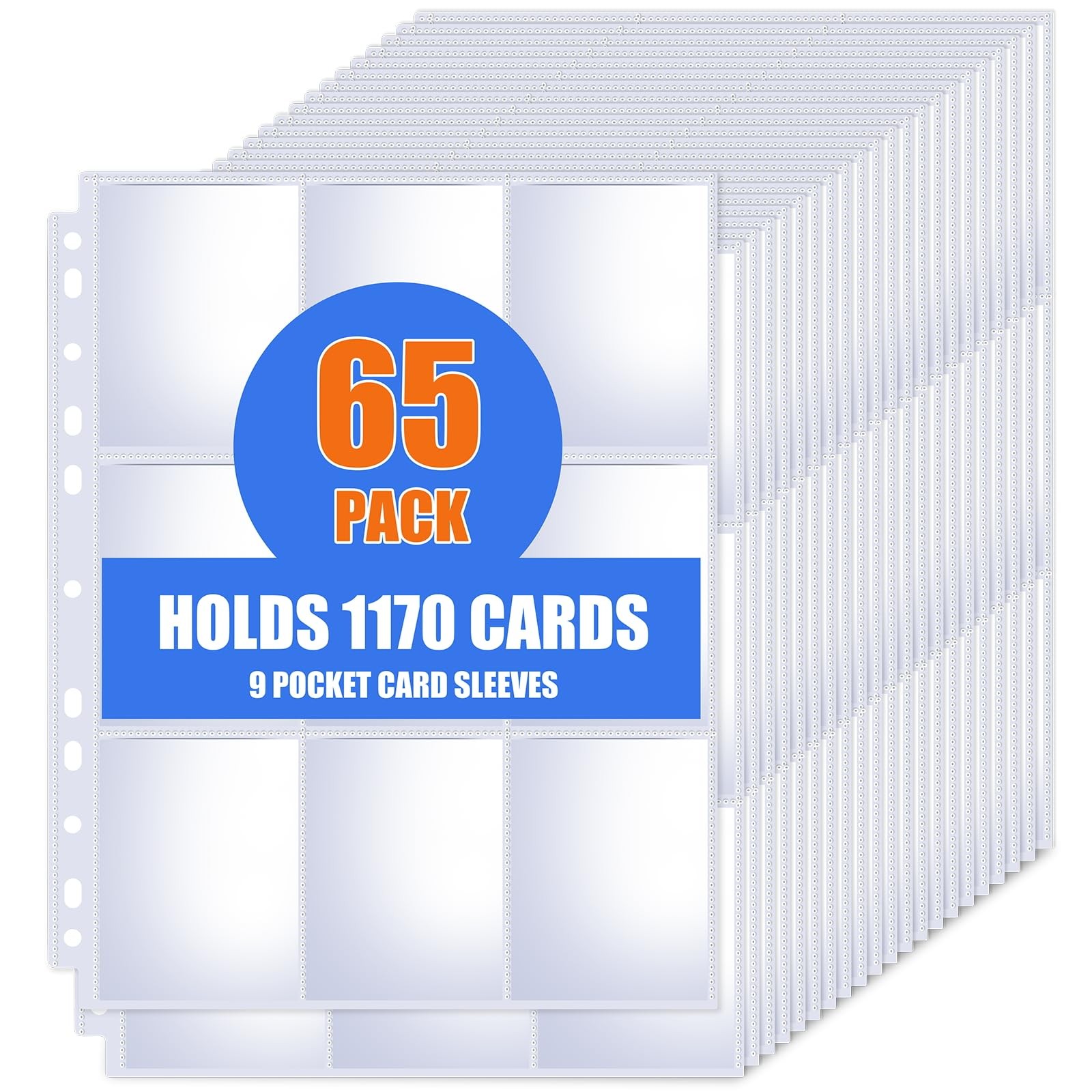 65 Pack 9 Pocket Card Sleeves Binder Sheets, Trading Card Sleeves for 3 ...