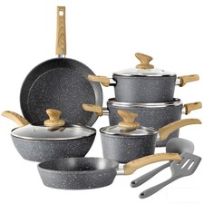 12 Piece Cookware Set Nonstick Granite Coated Pots and Pans Set for Kitchen Gray