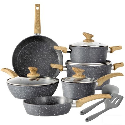 12 Piece Cookware Set Nonstick Granite Coated Pots and Pans Set for Kitchen Gray