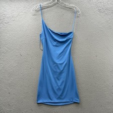 NWT Cotton Candy Back Cutout Open One Shoulder Mini Dress Blue Party Sexy Size S