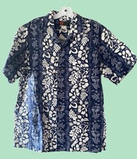 Vintage Men Hawaii ALOHA SHIRT Large L blue floral leaf