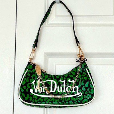 VON DUTCH Green/Black Cheetah Print Shoulder Handbag NWT $99