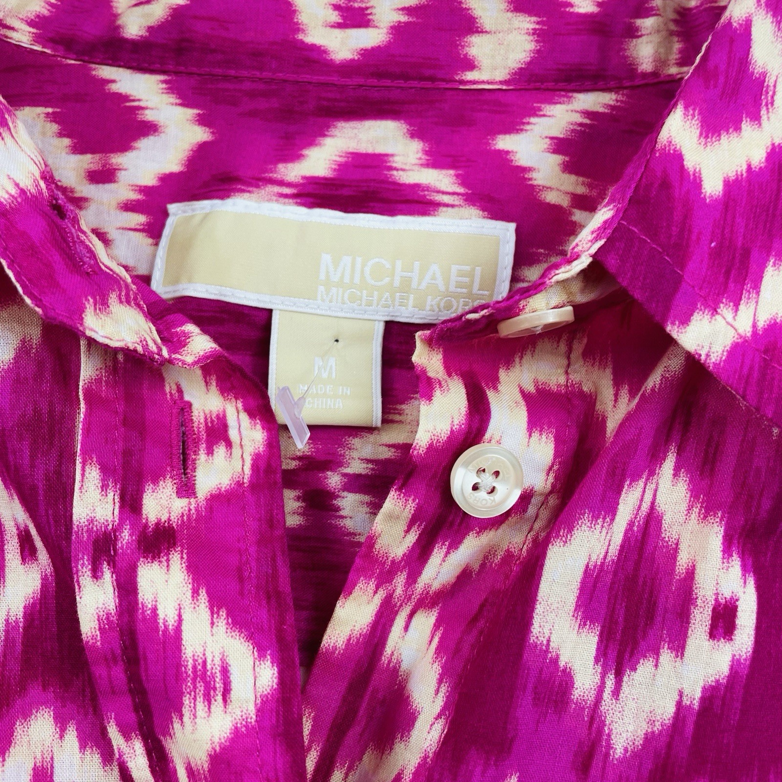 Michael Kors Women's Blouse Medium Pink Button Down Gold Details Office Casual thumbnail 3