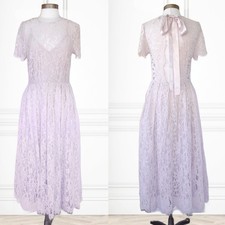 NEW ASOS Pastel Pink Lace Midi Dress Size 8 Ribbon Tie And Open Back Party
