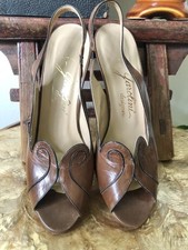 Vintage Milk Chocolate Brown Leather Garolini Peep Toe Heels