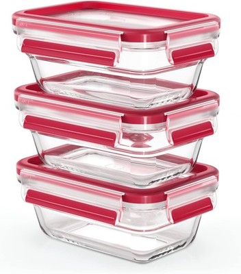 Emsa N10511 Clip & Close Glas Frischhaltedosen-Set 3-teilig | 3 x 0,45 L, Dosen
