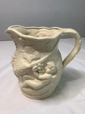 Vintage Water Pitcher Maruhon Ware JAPAN Grape Vine CHERUB Ceramic Wine Graft