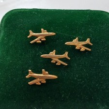 Vintage Pan Am Pan American Gold Toned Metal Jet Plane Pins 3/4” Set Of 4