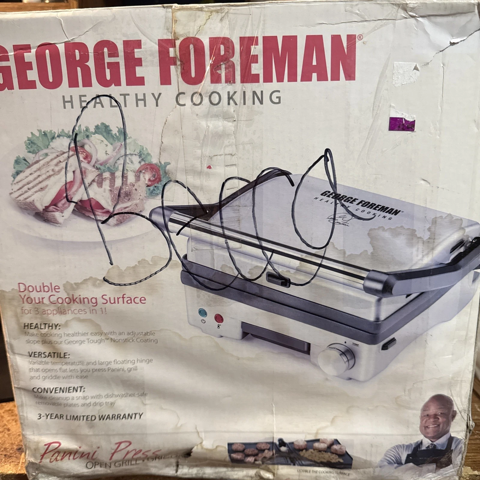 George Foreman GR0742S 3-in-1 Panini Press, Grill and Open Griddle New Open Box