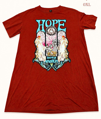 SHEIN Curve Women s Plus 0XL Brown Hope Graphic Print Crew Neck Short Sleeve Tee
