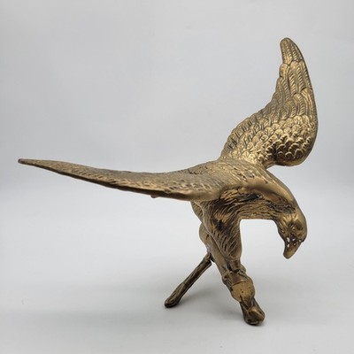 Vintage Solid Brass Wings Spread Eagle Statue Sculpture Light Patina Americana