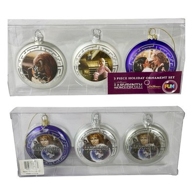 JIM HENSON S LABYRINTH Movie Christmas Ornament Set/3 Glass 3  David Bowie RARE