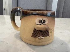 Vintage 1970s Peter Petrie Pottery Signed Tilted Man Face 3D Stoneware Mug