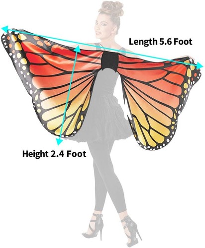 Adult Monarch Butterfly Wings Cape Costume One Size Cosplay Halloween Accessory - Picture 3 of 11