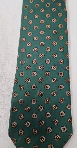 LANDS END Mens Green Geometric Print Classic Silk Tie Hand Sewn - Picture 2 of 8