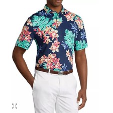RLX Ralph Lauren Mens XL Tropical Floral Print Short Sleeve Polo Shirt Hawaiian