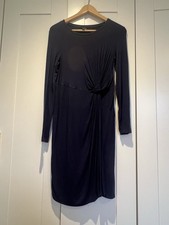 Topshop Womens Maternity Navy Blue Dress Knot Front Long Sleeve Midi UK 10