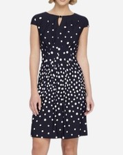 Tahari ASL Polka Dot A-Line Dress 6 Gathered Waist Career Office Workwear EUC