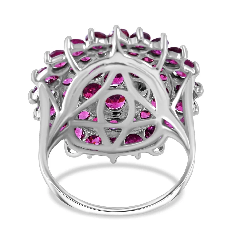 STUNNING!!  7.90ctw Rhodolite Cocktail Ring Platinum Plated Sterling Size 10 - Image 4 of 4