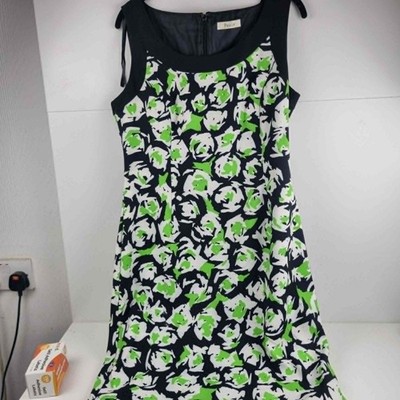 Präzises ärmelloses Etuikleid in Schwarz Weiß & Limettengrün Blumenmuster UK 12