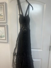 Portia Scarlett Black beaded Feather Gown Sheer Corset Formal Dress Size 4
