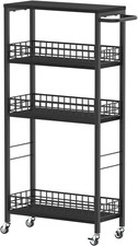 Slim Storage Cart 4 Tier Rolling Narrow Kitchen Bathroom Organizer Black