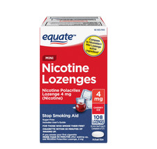 Equate Mini Nicotine Lozenge 4 mg, Stop Smoking Aid, Cherry Ice Flavor,108 Count