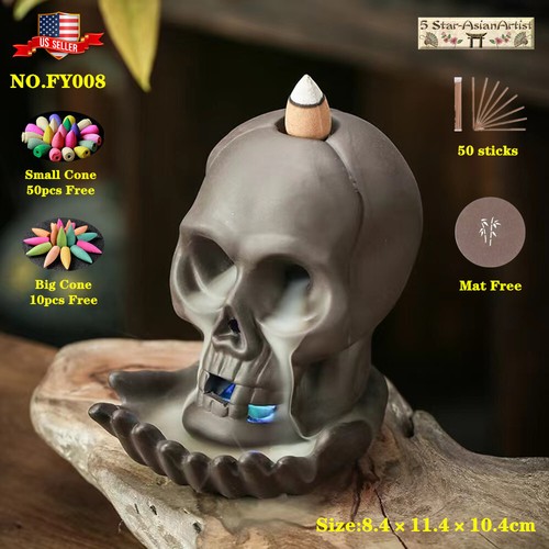 Ceramic Backflow Incense Burner Dragon Mountain Waterfall 060 & 60pcs Cones Gift - Picture 3 of 32