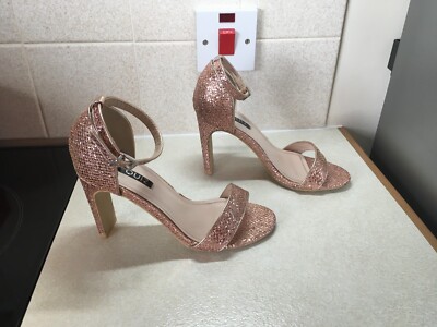 Quiz Ladies Sparkly Rose Gold Sandals, Size Uk 3/Eur 36 UK