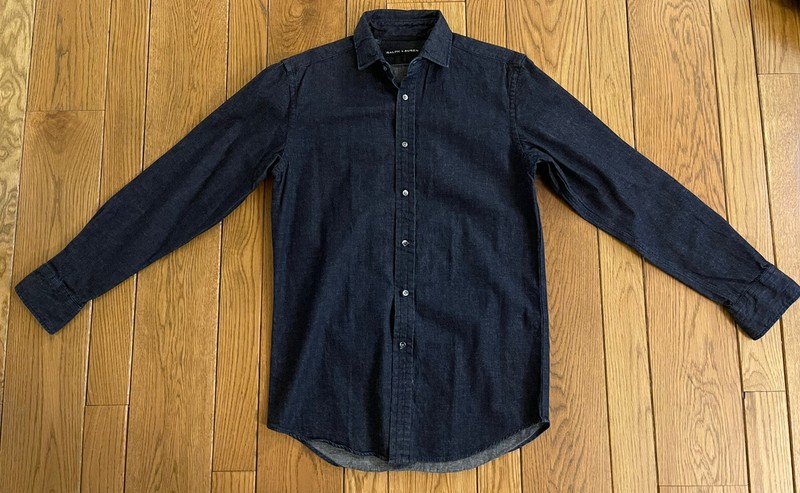 Ralph Lauren BLACK LABEL Navy Blue Raw  Denim Spread Collar Shirt Small NWOT