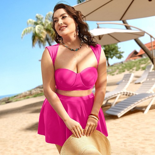 Plus Sexy Size High Waist Bikini Swimwear Ruffle Push Up Swimdress Beach Dresses - Bild 19 von 23