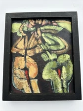 CUBAN ABSTRACT PAINTING JESUS LEON BLAY NUDE MODERNISM EXPRESSIONISM SMALL OIL
