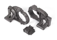 Traxxas 9493 Gearbox halves, left right/ differential cover charcoal gray