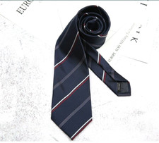New Classic Striped Black White Red JACQUARD WOVEN 100 Silk Men's Necktie Tie