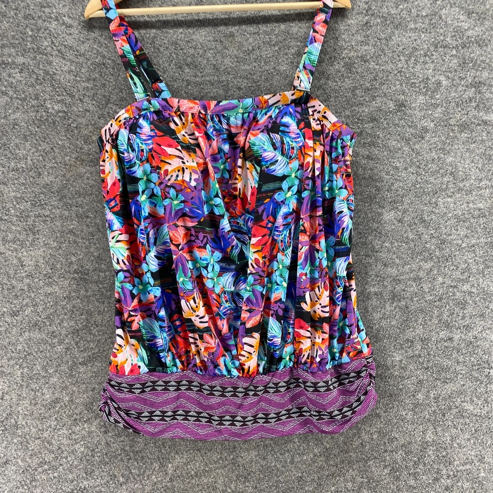 Camiseta Tankini Sin Marca Mujer M Mediana Azul Floral Sin Mangas Push Up Cuello Cuadrado Foto 4 de 4