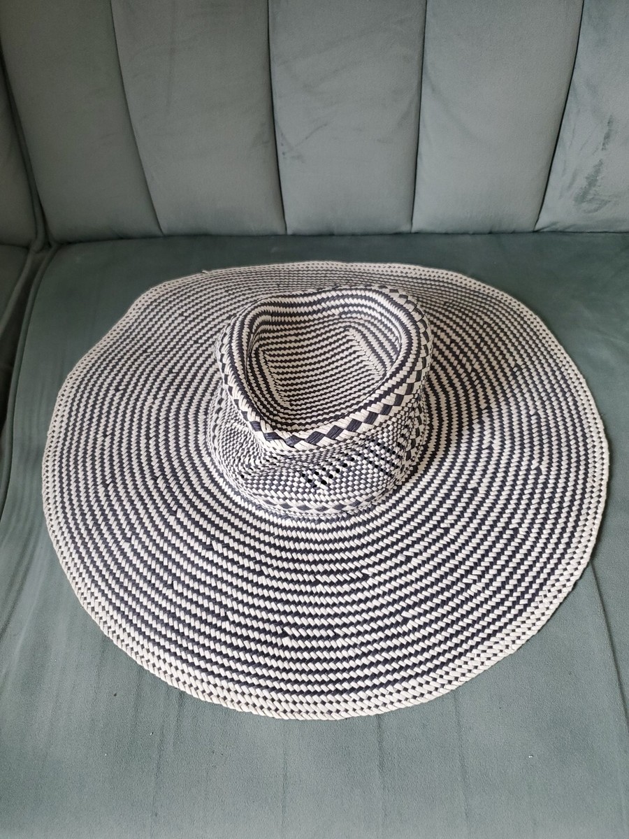 NWT $70 J. Crew Woven straw Hat Brim Navy Blue White Size S  display picture 1
