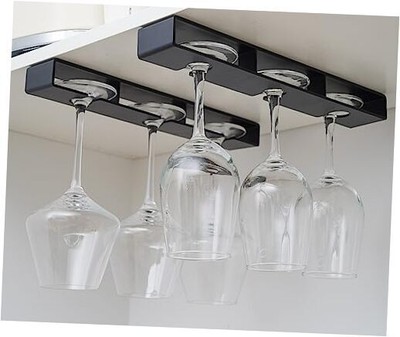 2Pack Wine Glass Holder Under Shelf Cabinet Wine Glass Rack Plastic black