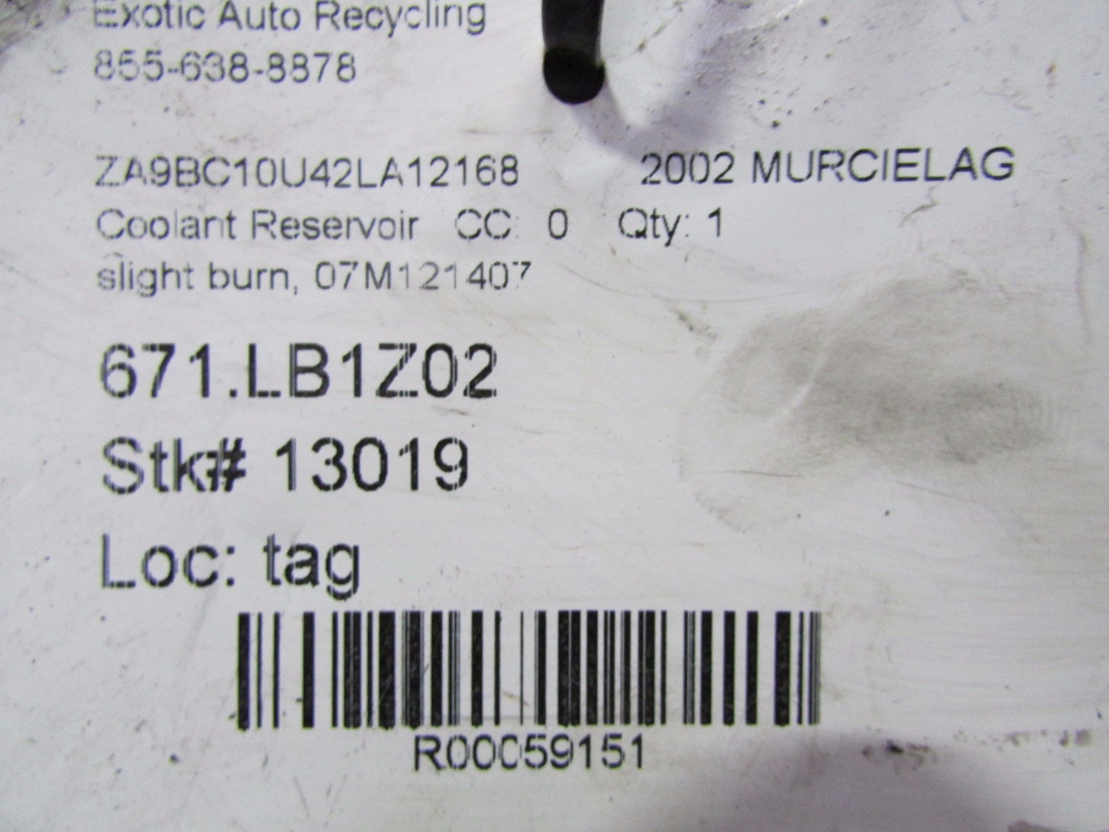 Lamborghini Murcielago Coupe Coolant Overflow Reservoir Bottle, 07M121407