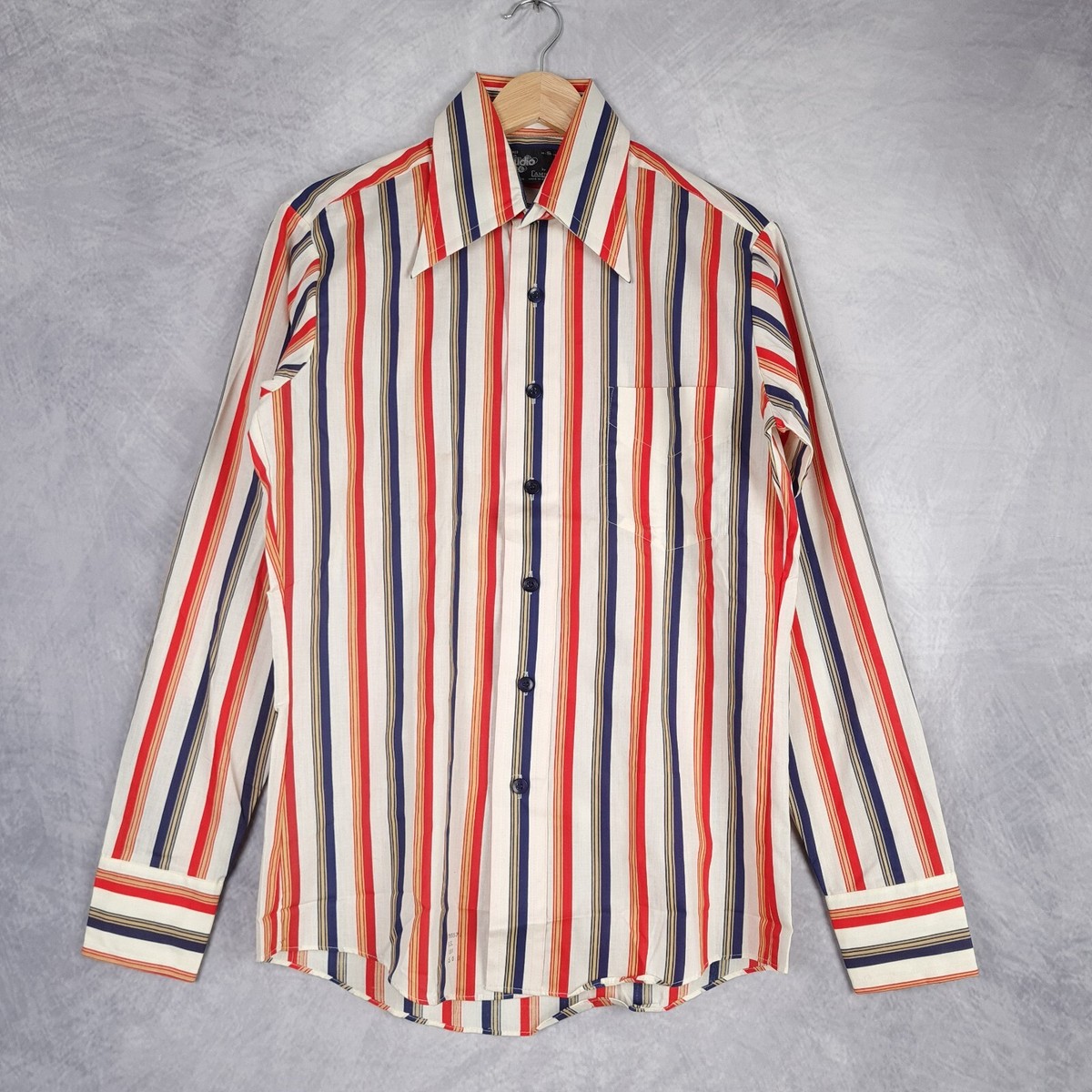 Vintage 70s Shirt Mens Small Red White Striped Point Collar